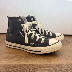 Converse Wmns Size 7 Chuck Taylor All Star High Tops 'Tiny Tattoos' Navy/Gray